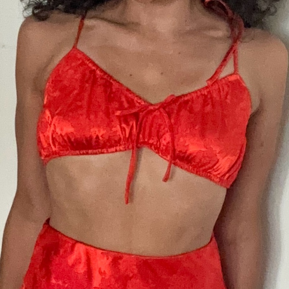 Tomato Red Silky Crop Top